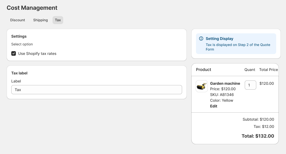 Quote tax setting