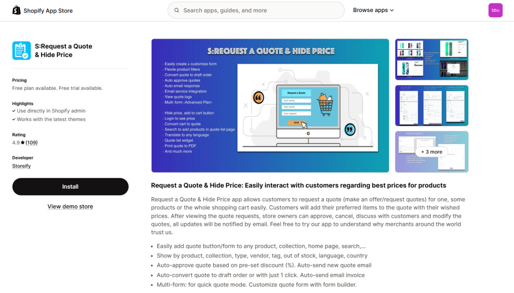 S: Request a Quote & Hide Price (Storeify)