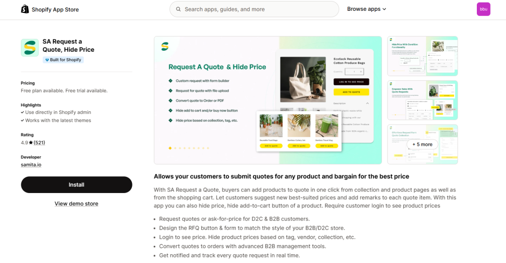 SA Request a Quote, Hide Price (Samita)