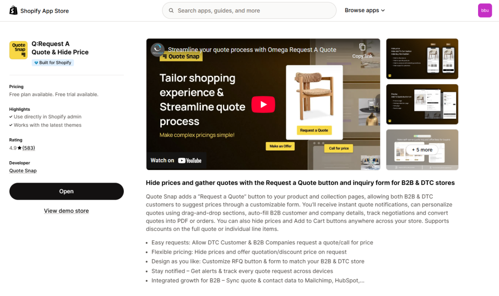 Q: Request a Quote & Hide Price