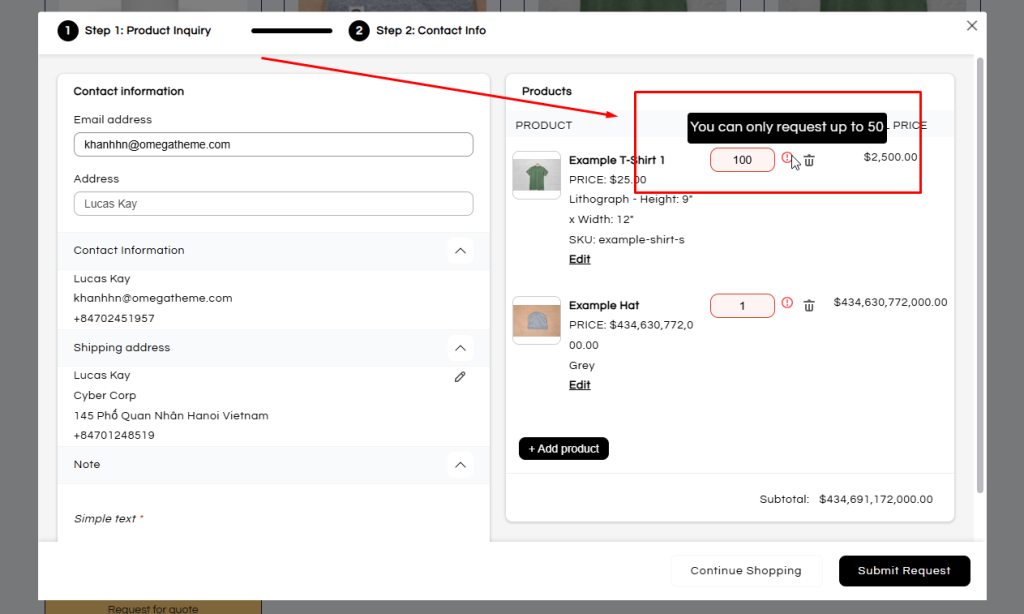 Set limits by products with QuoteSnap