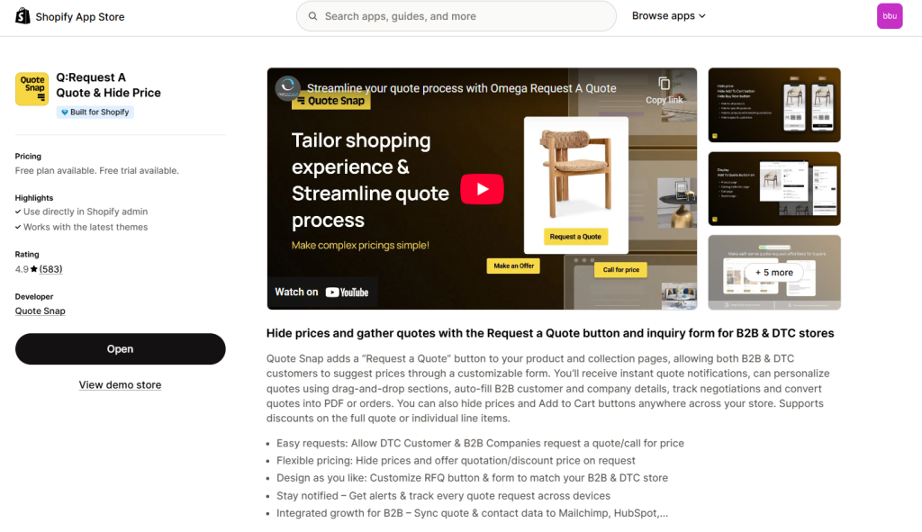 QuoteSnap Request A Quote & Hide Price