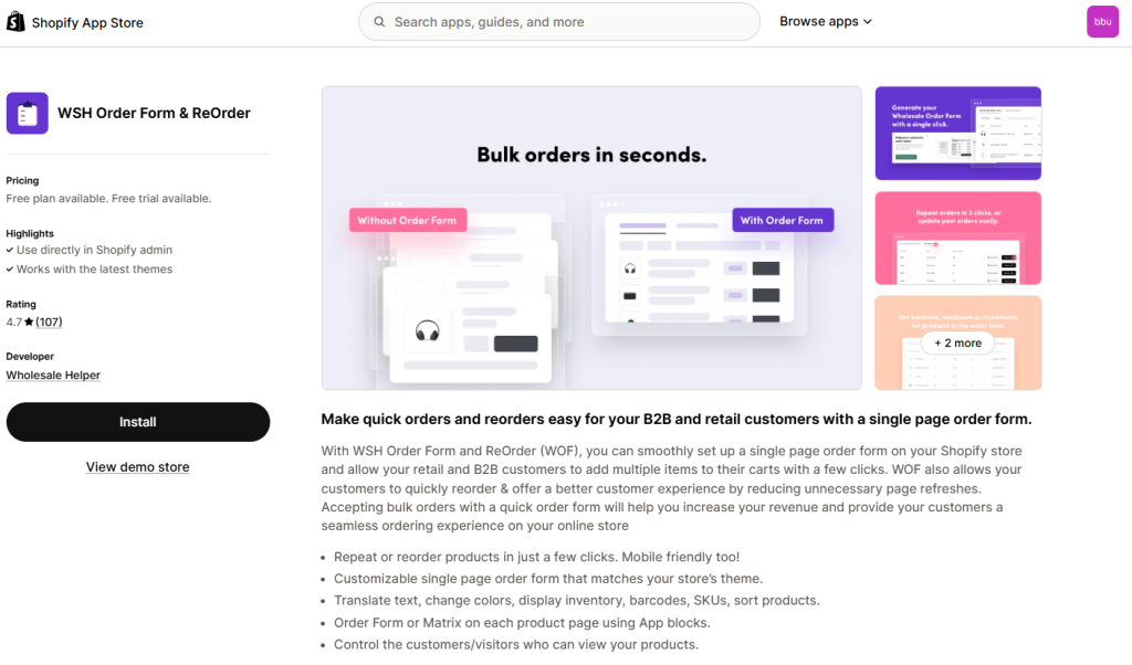 WSH Order Form & ReOrder