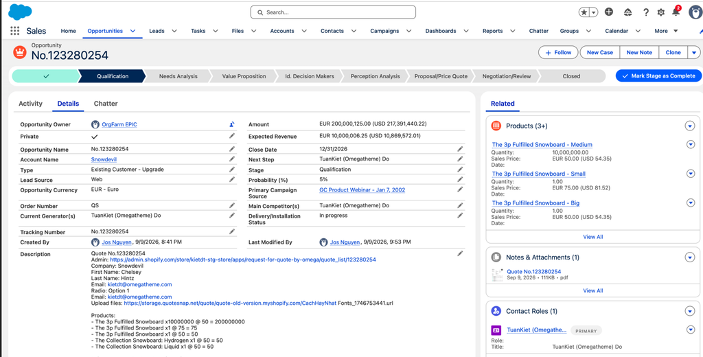 Create Opportunity line items from quote products