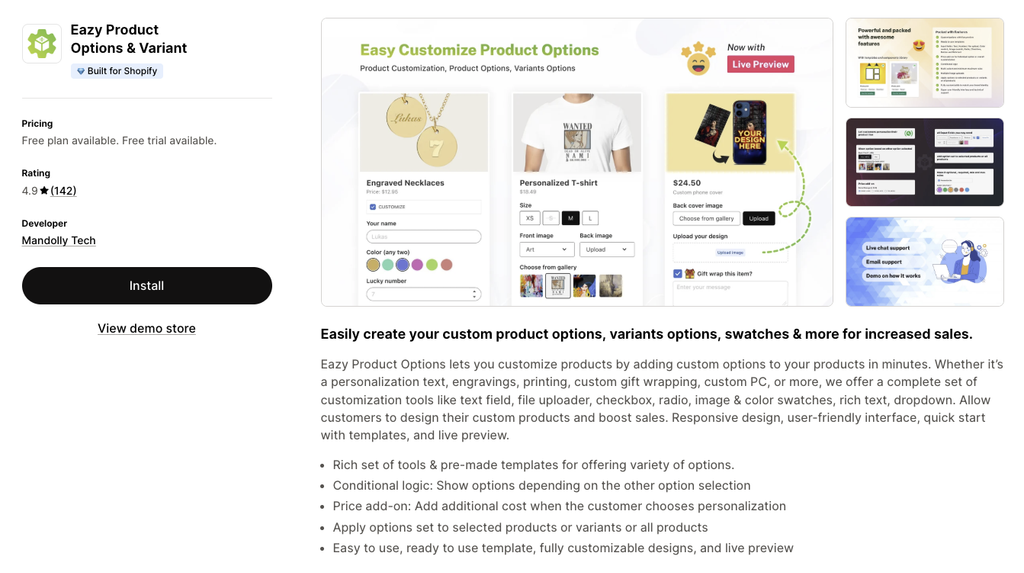 Eazy Product Options & Variant