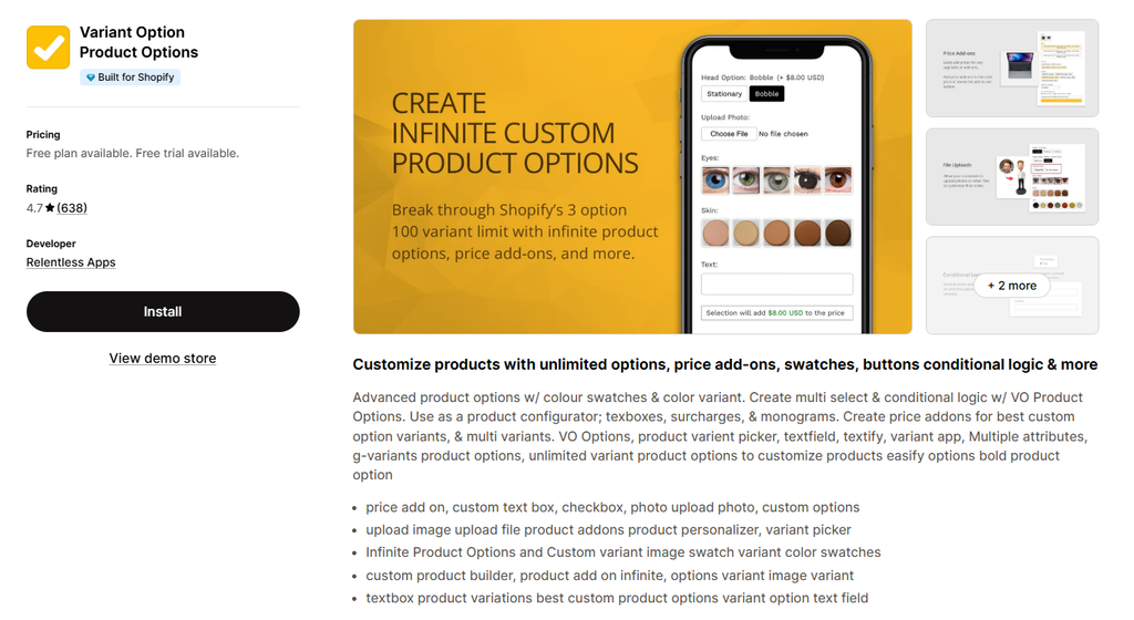 Variant Option Product Options